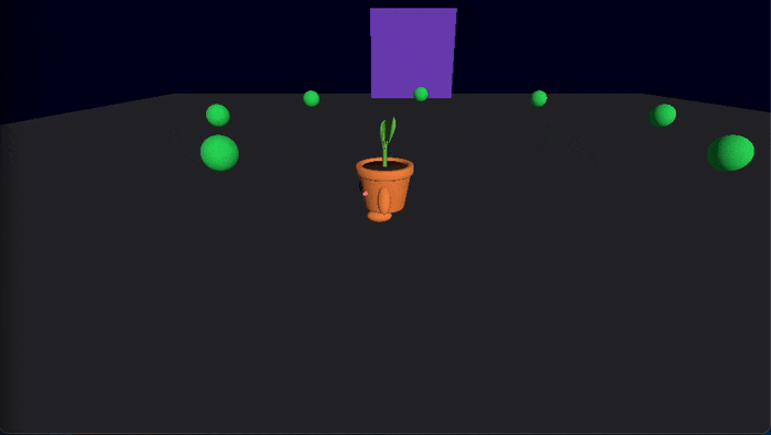 The sprout walks around the ring, turning to face where it moves, collecting green pickups until the purple door rises
